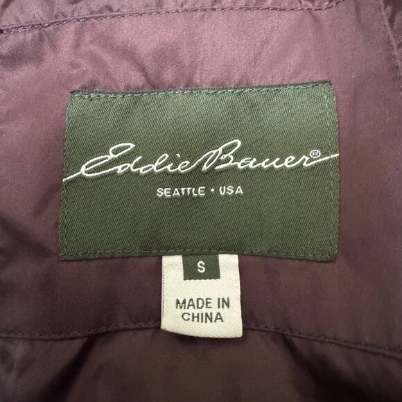 VTG Eddie Bauer Puffer Jacket Women's Small Burgandy Goose Down 650 Quilted 00s - Picture 2 of 13